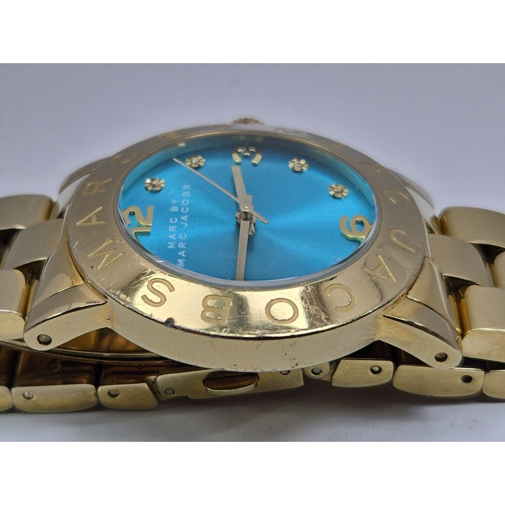 Marc Jacobs Amy Aqua Blue Gold Tone Womens 36mm Dress Watch Classic New Battery - Picture 14 of 14